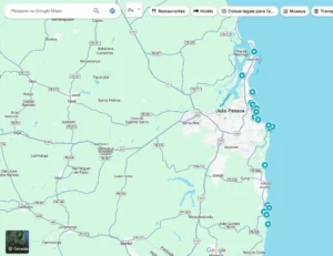 print de tela dos locais salvos no Google Maps